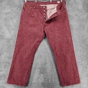 Levis 501 Jeans Mens 42x30 Burgundy White Oak Cone Denim Straight Leg Button Fly